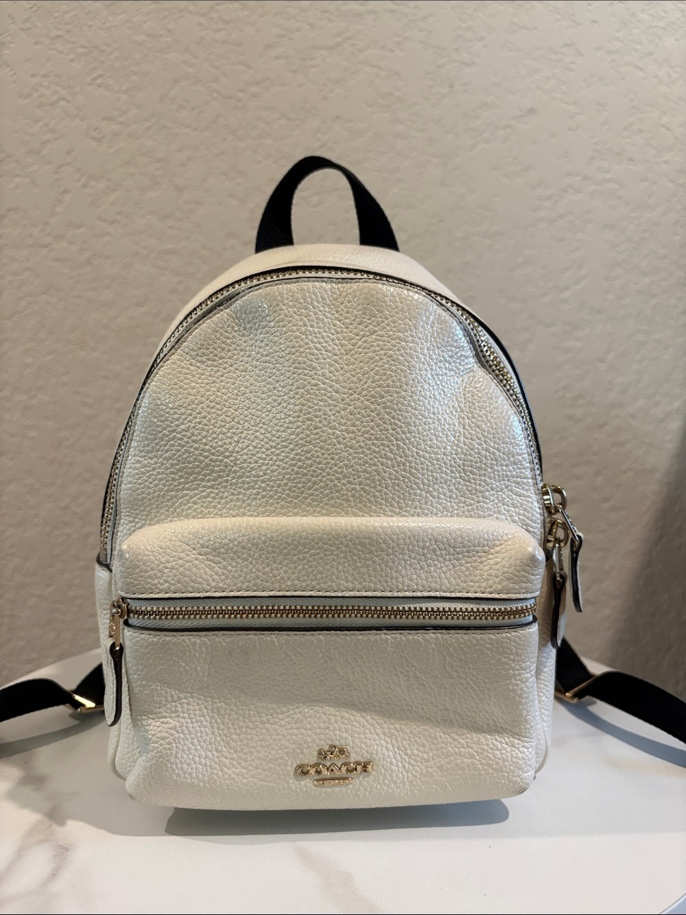 Coach Cream Pebbled Leather Mini Backpack with Gold Hardware